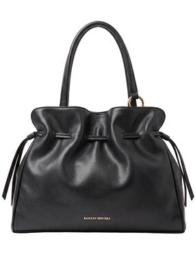 Badgley Mischka Black Leather Drawstring Shoulder and Crossbody Bag